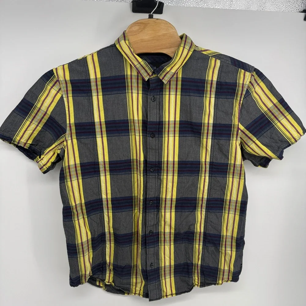 prAna Mens XL Plaid Organic Cotton Short Sleeve Button Down Shirt M11170312 Gray - Picture 2 of 9